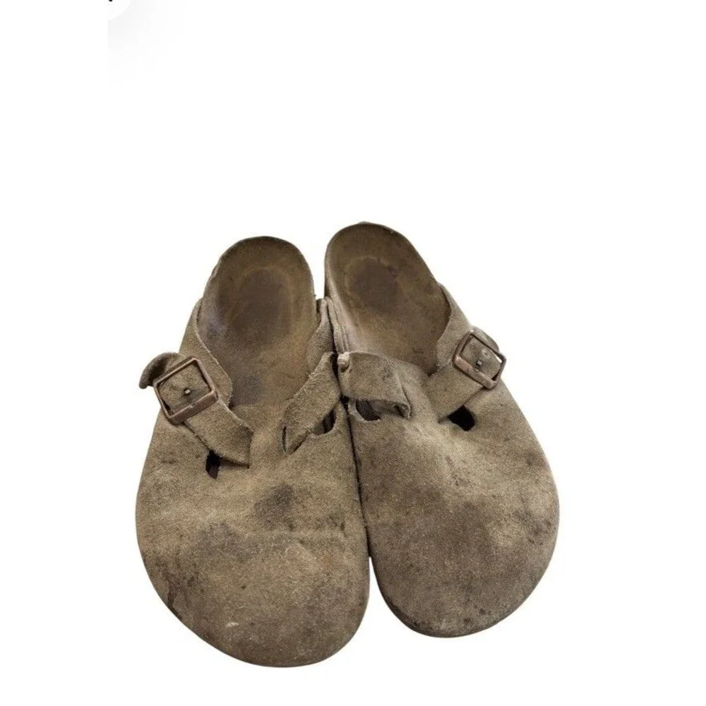 Birkenstock Boston Suede Clog Sandals Beige Men’s Buckle EU 42 US 9